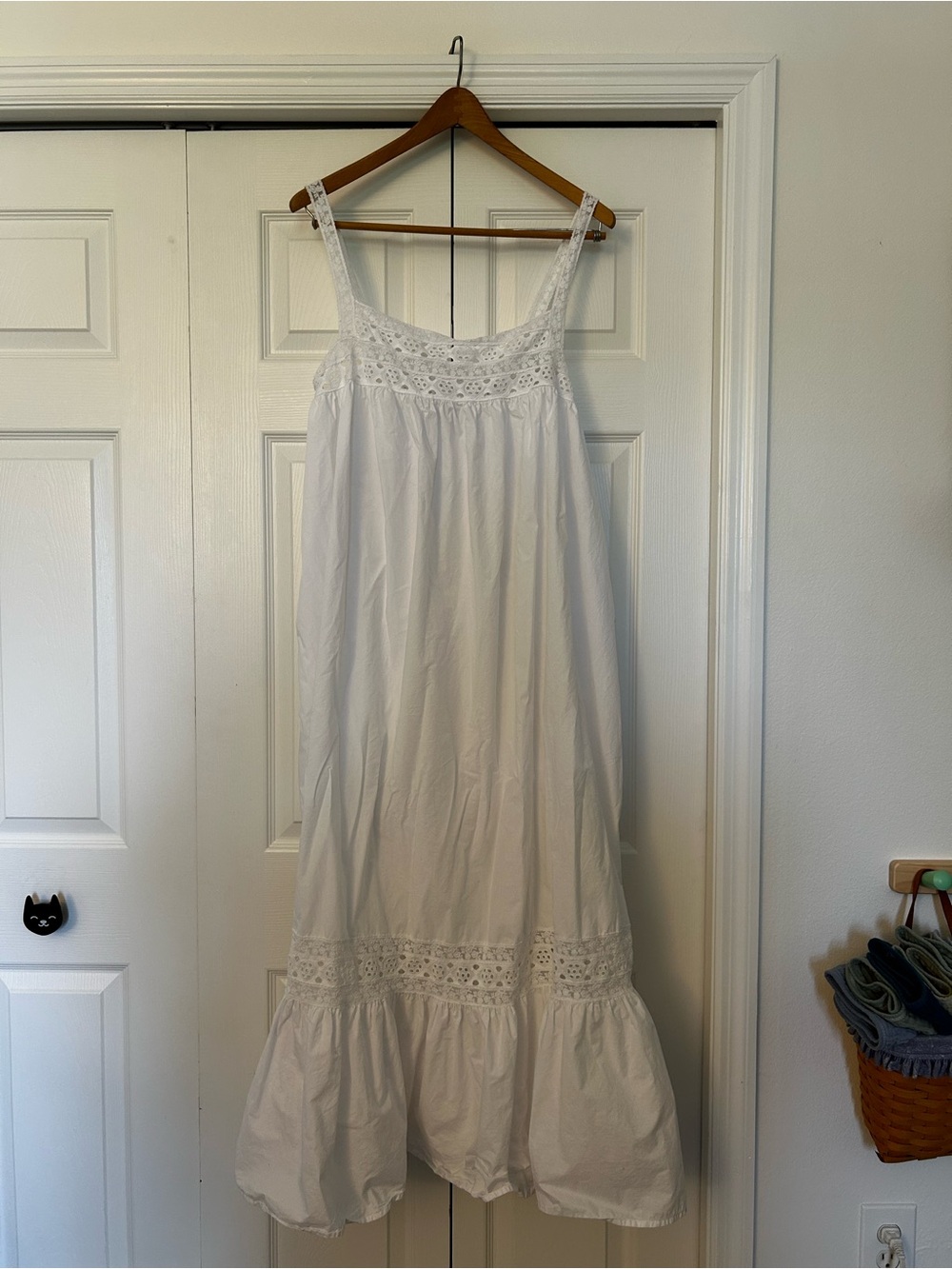 J. Crew Athena Cotton Poplin, White Eyelet Maxi Sundress in XXL